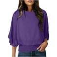 thumbnail image 1 of Lenpel Women's Chiffon Blouses Bell 3/4 Length Sleeve Boat Neck Business Casual Work Tops Loose Tunic Shirts(Purple,Large), 1 of 7