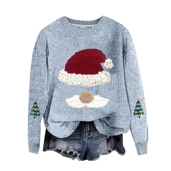 Lenpel Women's Christmas Sweaters Casual Plus Size Crew Neck Long Sleeve Graphic Knit Pullover Tops Fall Fashion Clothes