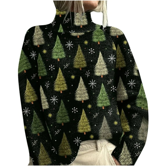 Lenpel Women's Christmas Sweaters Plus Size Turtleneck Long Sleeve Graphic Casual Knit Pullover Tops Soft Warm Sweaters