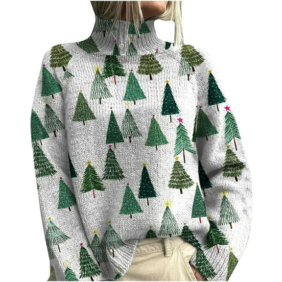 Lenpel Women's Christmas Sweaters Plus Size Turtleneck Long Sleeve Graphic Casual Knit Pullover Tops Soft Warm Sweaters