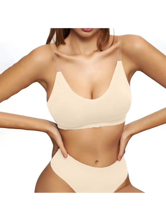 Women's Clear Strap Bras No Underwire Full Coverage Push up Seamless Dance Bralettes Backless Halter Bras