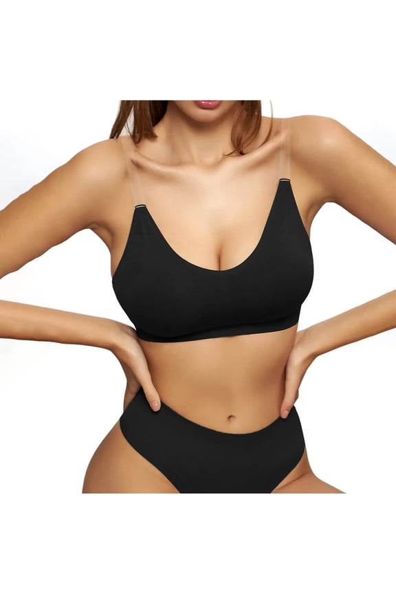 Women's Clear Strap Bras No Underwire Full Coverage Push up Seamless Dance Bralettes Backless Halter Bras