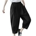 thumbnail image 1 of Lenpel Women's Cotton Linen Capri Pants Elastic High Waisted Wide Leg Lantern Cropped Pants Loose Casual Capris Trousers, 1 of 6