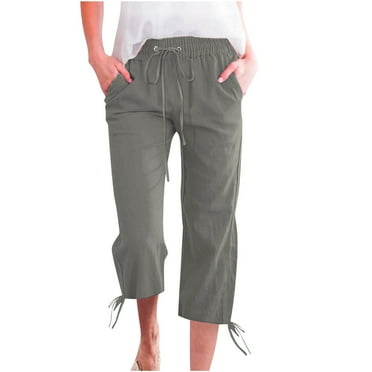 Lenpel Women's Cotton Linen Capri Pants Loose Soft Drawstring Fashion Leisure Trousers Lightweigh Causal Pants