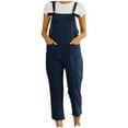 thumbnail image 1 of Lenpel Women's Cotton Linen Overalls Plus Size Straight Leg Casual Strap Jumpsuits Suspender Rompers with Pockets, 1 of 6