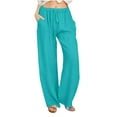 thumbnail image 1 of Lenpel Women's Cotton Linen Palazzo Pants Lightweight High Rise Drawstring Wide Leg Trousers Casual Loose Beach Pants, 1 of 5