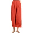 thumbnail image 1 of Lenpel Women's Cotton Linen Pants Baggy Elastic High Waisted Pleated Front Wide Leg Trousers Casual Palazzo Pants with Pockets, 1 of 5