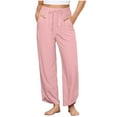 thumbnail image 1 of Lenpel Women's Cotton Linen Pants Casual Loose Elastic High Waisted Drawstring Wide Leg Pants Palazzo Beach Trousers with Pockets, 1 of 7