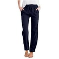thumbnail image 1 of Lenpel Women's Cotton Linen Pants Elastic High Waisted Drawstring Straight Leg Trousers Business Casual Work Pants with Pockets, 1 of 5