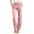 thumbnail image 1 of Lenpel Women's Cotton Linen Pants Elastic High Waisted Drawstring Straight Leg Trousers Business Casual Work Pants with Pockets, 1 of 5