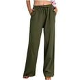 thumbnail image 1 of Lenpel Women's Cotton Linen Pants Elastic High Waisted Drawstring Wide Leg Casual Beach Trousers Loose Lounge Pants, 1 of 7