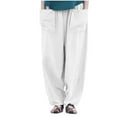 thumbnail image 1 of Lenpel Women's Cotton Linen Pants Elastic Waist Wide Leg Lantern Palazzo Trousers Baggy Casual Pants With Pockets, 1 of 7