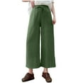 thumbnail image 1 of Lenpel Women's Cotton Linen Pants Lightweight Casual Elastic High Waisted Drawstring Wide Leg Pants Loose Lounge Trousers, 1 of 6