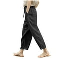 thumbnail image 1 of Lenpel Women's Cotton Linen Pants Lightweight Elastic High Waisted Drawstring Ankle Length Trousers Casual Loose Beach Pants, 1 of 6
