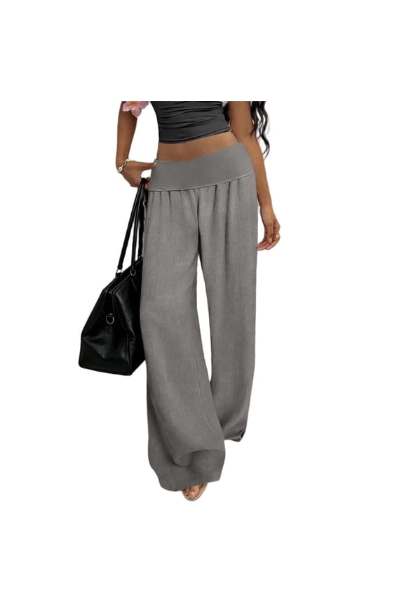 Women's Cotton Linen Pants Pleated Wide Leg Pants Full Length Palazzo Pants Baggy Casual Trousers with Pockets