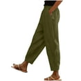 thumbnail image 1 of Lenpel Women's Cotton Linen Pants Straight Leg Elastic High Waisted Casual Trousers Loose Beach Pants with Pockets, 1 of 6