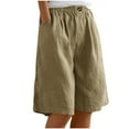 thumbnail image 1 of Lenpel Women's Cotton Linen Shorts Casual Elastic High Waisted Knee Length Shorts with Pockets Loose Summer Shorts, 1 of 7
