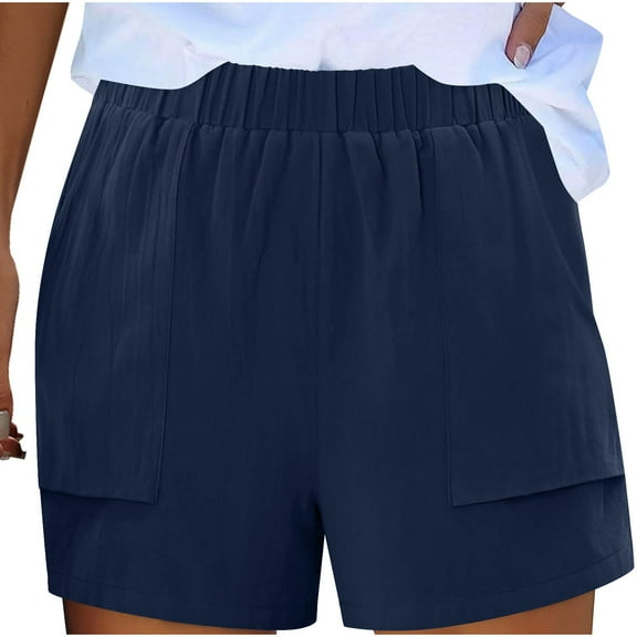 Lenpel Women's Cotton Linen Shorts Elastic High Waisted Comfy Lounge Shorts Summer Casual Shorts with Pockets