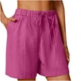 thumbnail image 1 of Lenpel Women's Cotton Linen Shorts Loose Elastic High Waisted Drawstring Mid Thigh Lounge Shorts Summer Casual Shorts with Pockets, 1 of 7