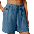 thumbnail image 1 of Lenpel Women's Cotton Linen Shorts Loose Elastic High Waisted Drawstring Mid Thigh Lounge Shorts Summer Casual Shorts with Pockets, 1 of 7
