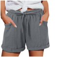 thumbnail image 1 of Lenpel Women's Cotton Linen Shorts Trendy Elastic High Waisted Drawstring Casual Shorts Summer Lounge Shorts with Pockets, 1 of 7