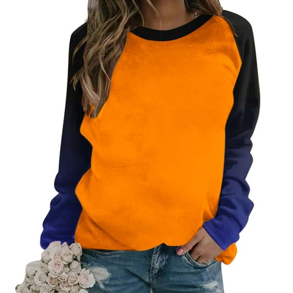 Lenpel Women's Crew Neck Sweatshirts Casual Long Sleeve Color Block Lightweight Pullover Tunic Tops Fall Clothes