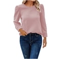 thumbnail image 1 of Lenpel Women's Crew Neck Sweatshirts Casual Puff Long Sleeve Textured Pullover Tops Fashion Fall Winter Clothes, 1 of 6