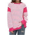 thumbnail image 1 of Lenpel Women's Crew Neck Sweatshirts Long Sleeve Striped Color Block Side Split Pullover Tops Loose Fashion Outfits, 1 of 7