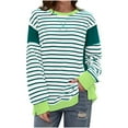 thumbnail image 1 of Lenpel Women's Crew Neck Sweatshirts Long Sleeve Striped Color Block Side Split Pullover Tops Loose Fashion Outfits, 1 of 7