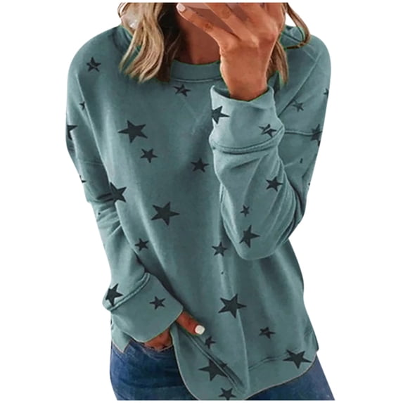 Lenpel Women's Crew Neck Sweatshirts Plus Size Casual Long Sleeve Crew Neck Print Pullover Tops Loose Graphic T Shirts