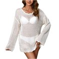 thumbnail image 1 of Lenpel Women's Crochet Knit Sweaters Long Sleeve Scoop Neck Hollow out Casual Pullover Tunic Tops Beach Cover Ups(White,X-Large), 1 of 7