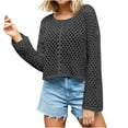 thumbnail image 1 of Lenpel Women's Crochet Sweaters Cropped Crew Neck Long Sleeve Fall Pullover Tops Trendy Hollow out Knit Outwear, 1 of 1