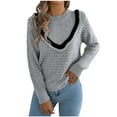 thumbnail image 1 of Lenpel Women's Crochet Sweaters Long Sleeve Mock Neck Hollow out Patchwork Knit Sweater Tops Fashion Pullover Sweaters(Gray,Small), 1 of 7