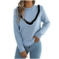 thumbnail image 1 of Lenpel Women's Crochet Sweaters Long Sleeve Mock Neck Hollow out Patchwork Knit Sweater Tops Fashion Pullover Sweaters(Light Blue,Small), 1 of 7