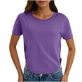 thumbnail image 1 of Lenpel Women's Crop Tops Summer Short Sleeve Crew Neck Curved Hem Solid Color T Shirts Casual Tunic Tee Blouses, 1 of 7