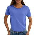 thumbnail image 1 of Lenpel Women's Crop Tops Summer Short Sleeve Crew Neck Curved Hem Solid Color T Shirts Casual Tunic Tee Blouses, 1 of 7