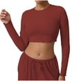 thumbnail image 1 of Lenpel Women's Crop Tops Long Sleeve Crew Neck Solid Color Cropped T Shirts Workout Gym Tees Casual Athletic Blouses(Red,Small), 1 of 5