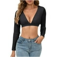thumbnail image 1 of Lenpel Women's Crop Tops Long Sleeve Deep V Neck T Shirts Fall Trendy Solid Color Wrap Going out Tops, 1 of 6