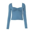 thumbnail image 1 of Lenpel Women's Crop Tops Long Sleeve Square Neck Ruched Side Split Slim T-Shirts Cropped Tee Blouses Going out Tops(Blue,Small), 1 of 5