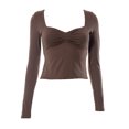thumbnail image 1 of Lenpel Women's Crop Tops Long Sleeve Square Neck Ruched Side Split Slim T-Shirts Cropped Tee Blouses Going out Tops(Brown,Large), 1 of 5