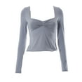 thumbnail image 1 of Lenpel Women's Crop Tops Long Sleeve Square Neck Ruched Side Split Slim T-Shirts Cropped Tee Blouses Going out Tops(Gray,Medium), 1 of 5