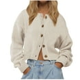 thumbnail image 1 of Lenpel Women's Cropped Cardigan Sweaters Casual Long Sleeve Crew Neck Chunky Knit Sweater Coats Loose Outwear Sweaters(Beige,Medium), 1 of 6