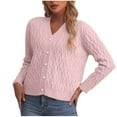 thumbnail image 1 of Lenpel Women's Cropped Cardigan Sweaters Long Sleeve V Neck Button down Cable Knit Cardigans Soft Casual Sweater Coats(Pink,Large), 1 of 4