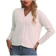 thumbnail image 1 of Lenpel Women's Cropped Cardigan Sweaters Long Sleeve V Neck Button down Cable Knit Cardigans Soft Casual Sweater Coats(White,X-Large), 1 of 4