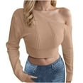 thumbnail image 1 of Lenpel Women's Cropped Sweaters Long Sleeve off the Shoulder Slim Knit Pullover Sweaters Fall Going out Tops, 1 of 5