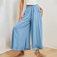 thumbnail image 1 of Lenpel Women's Culottes Pants Elastic High Waisted Drawstring Wide Leg Lounge Pants Casual Palazzo Trousers with Pockets, 1 of 3