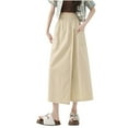 thumbnail image 1 of Lenpel Women's Culottes Pants Elastic High Waisted Wide Leg Summer Beach Pants Casual Palazzo Trousers with Pockets, 1 of 7