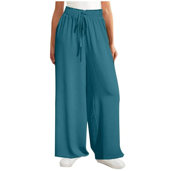Lenpel Women's Culottes Pants Flowy Drawstring High Rise Wide Leg Pants Lightweight Lounge Beach Palazzo Trousers