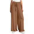 thumbnail image 1 of Lenpel Women's Culottes Pants Flowy Drawstring High Rise Wide Leg Pants Lightweight Lounge Beach Palazzo Trousers, 1 of 5