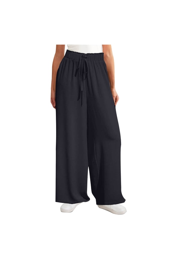 Women's Culottes Pants Flowy Drawstring High Rise Wide Leg Pants Lightweight Lounge Beach Palazzo Trousers